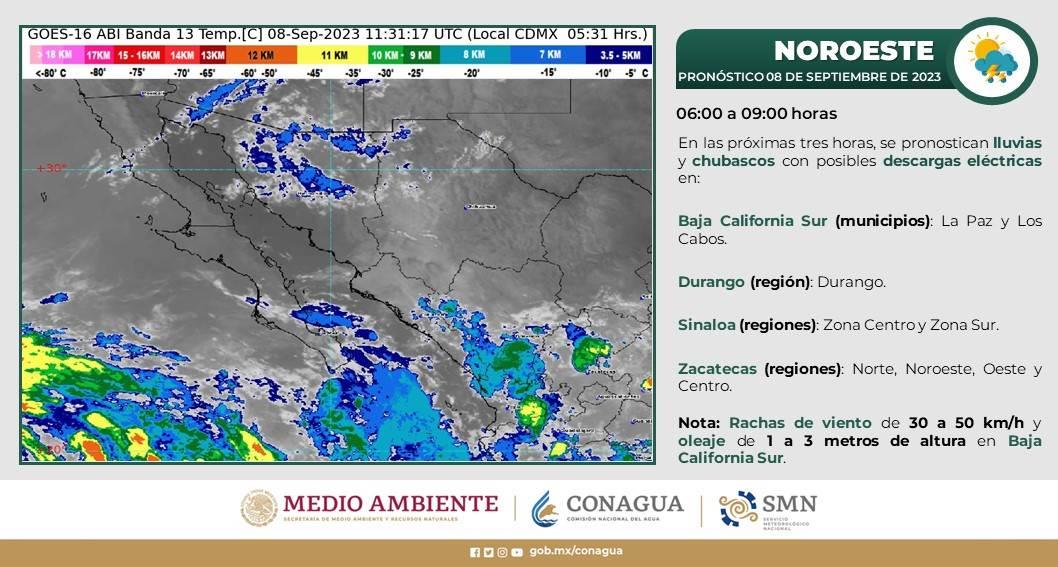 Pronostican lluvias y chubascos con posibles descargas eléctricas para