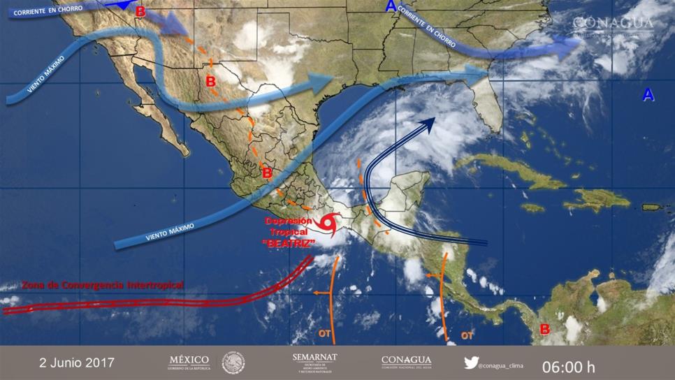 Beatriz se debilita a depresión tropical, continuarán tormentas