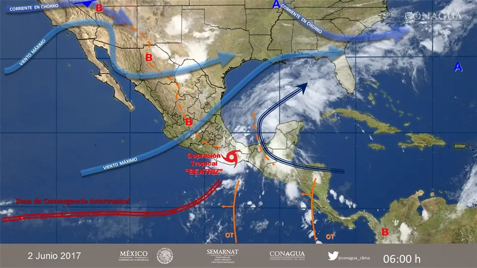 Beatriz se debilita a depresión tropical, continuarán tormentas