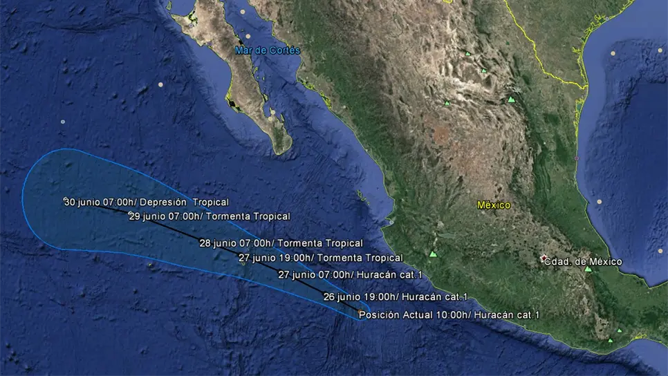 Huracán Dora se desplaza paralelo a costas de Colima y Jalisco