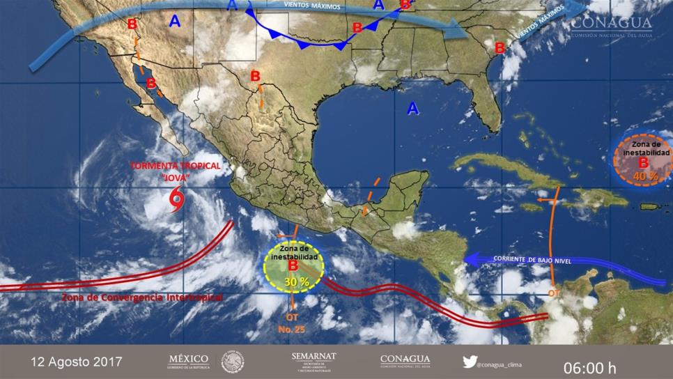 Alertan por tormenta tropical Jova al sur de la Península de BC