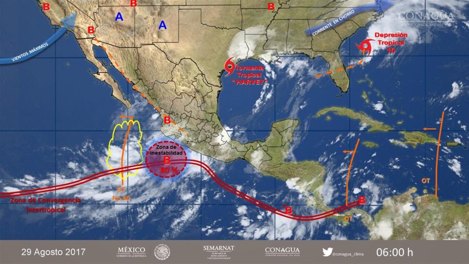 Zona de inestabilidad con 80% de desarrollo ciclónico en el Pacífico