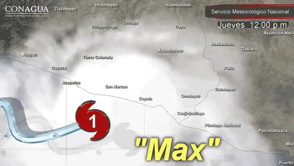 Max tocó tierra en el poblado Pico del Monte, Guerrero