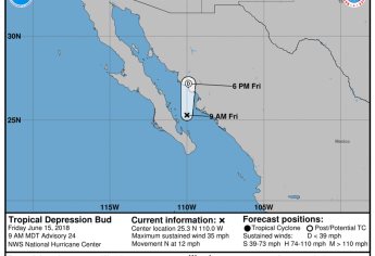 Bud se degrada a depresión tropical en el Mar de Cortés