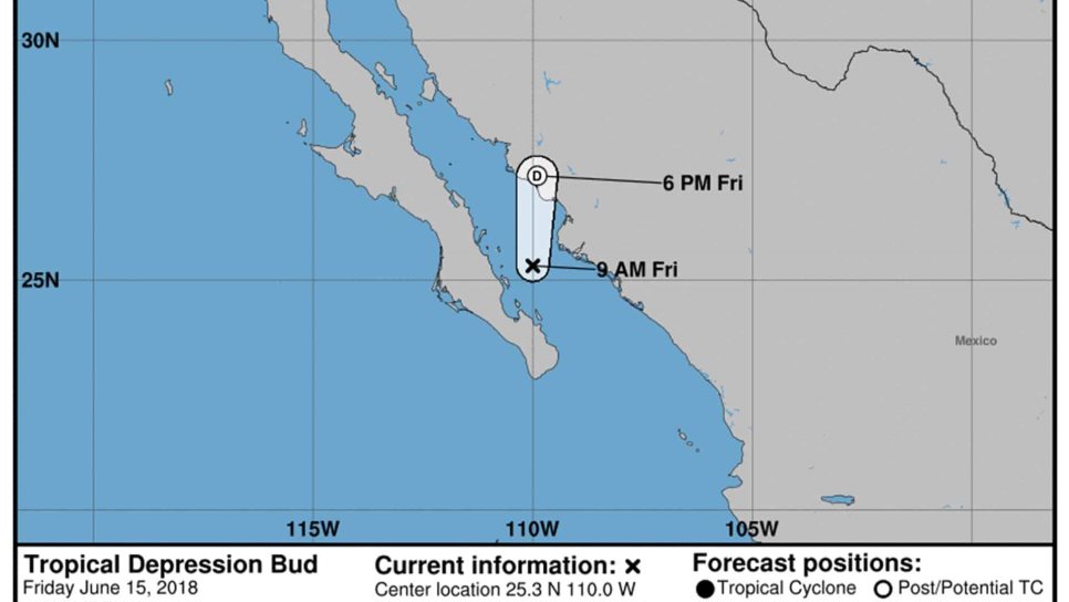 Bud se degrada a depresión tropical en el Mar de Cortés