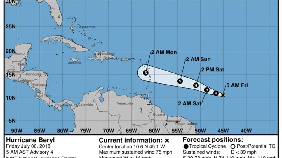 Beryl se convierte en huracán en el Atlántico
