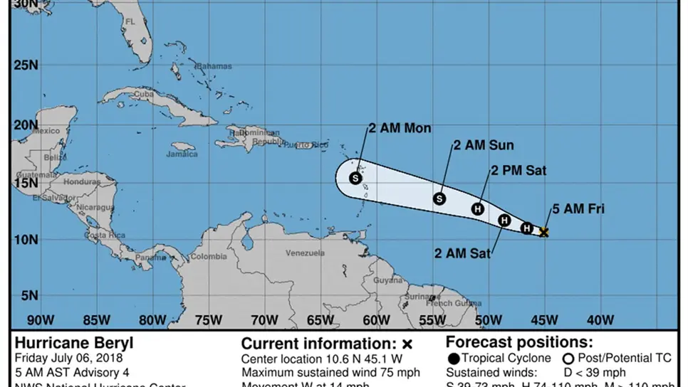 Beryl se convierte en huracán en el Atlántico