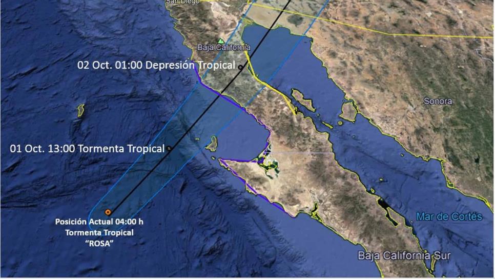 Tormenta tropical Rosa frente a las costas de la Península de BC