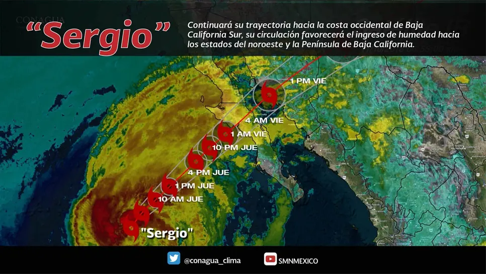 Sergio mantiene trayectoria hacia Baja California Sur