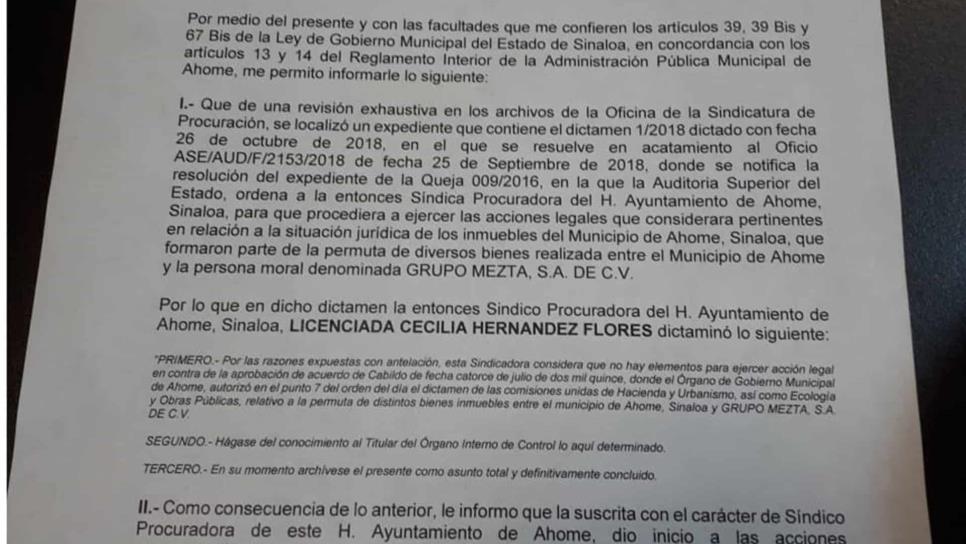 Procedente demanda de afectados por permutas: Síndica Procuradora