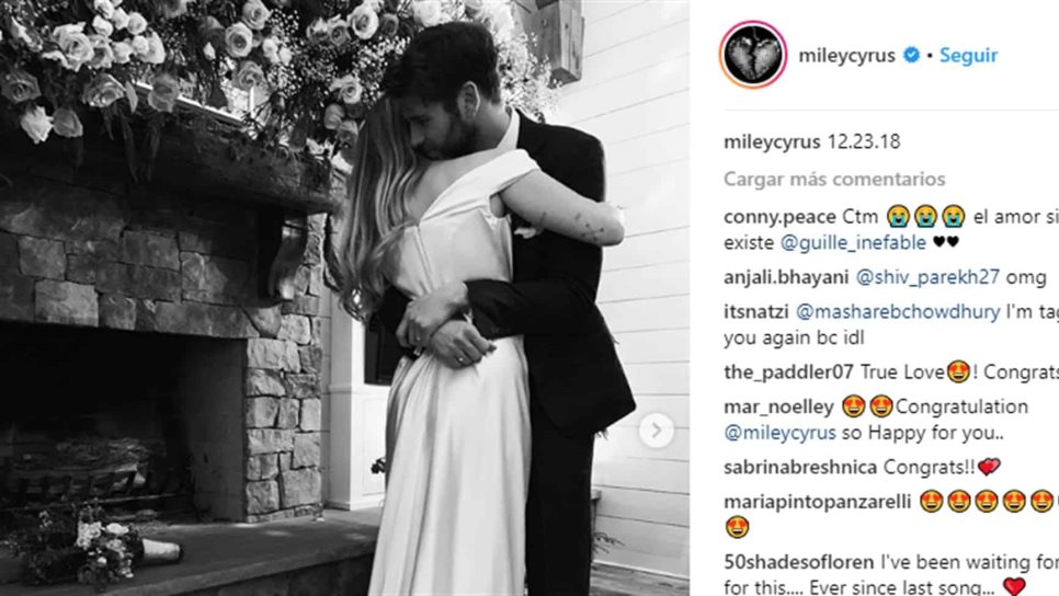 Miley Cyrus comparte fotos de su boda con el actor Liam Hemsworth