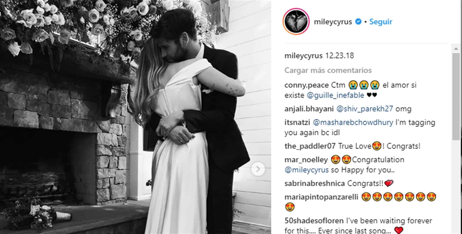 Miley Cyrus comparte fotos de su boda con el actor Liam Hemsworth