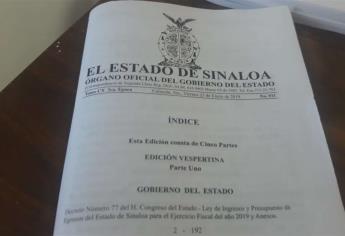 Entra en vigor presupuesto de Sinaloa 2019