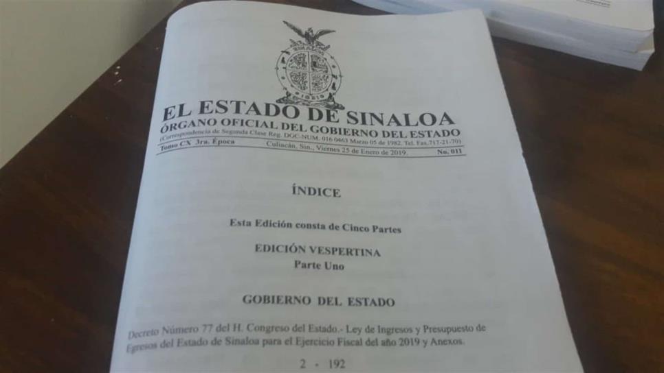 Entra en vigor presupuesto de Sinaloa 2019