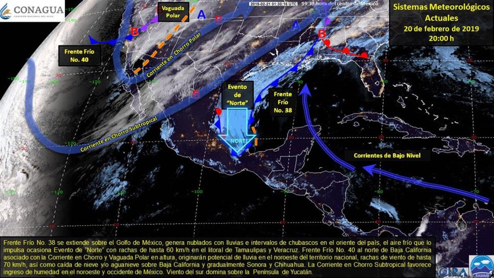 Frente frío 40 ingresará al país esta noche