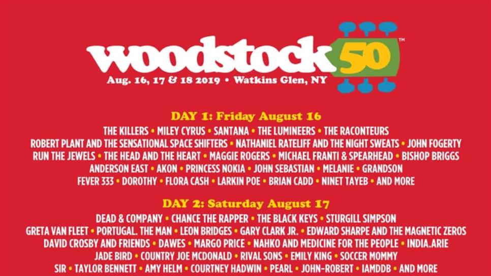 Santana, The Killer y Miley Cirus encabezan cartel de Woodstock 50