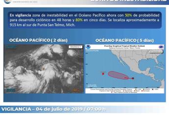 Zona de baja presión en el Pacífico, con 40% de probabilidad para desarrollo ciclónico