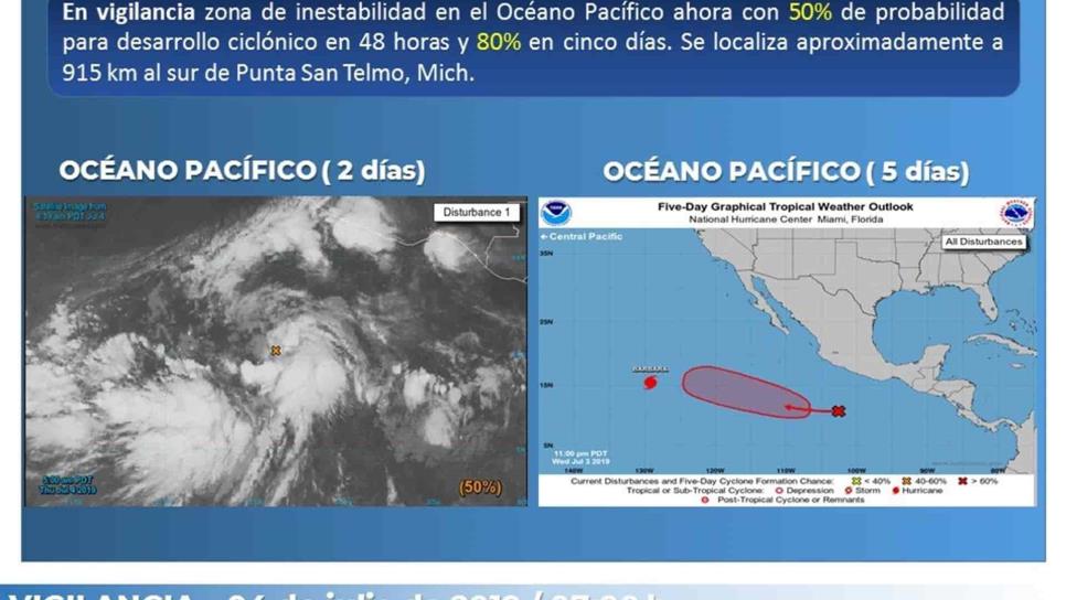 Zona de baja presión en el Pacífico, con 40% de probabilidad para desarrollo ciclónico