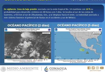 Baja presión al sur de Acapulco, con 10% de probabilidad para desarrollo ciclónico