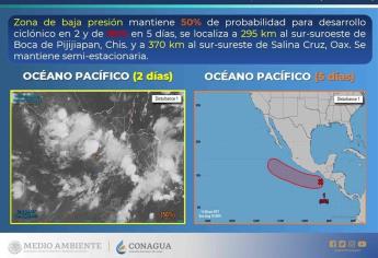 Zona de baja presión mantiene 50% de probabilidad para desarrollo ciclónico