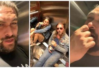 Jason Momoa mitiga encierro en elevador con cervezas y dulces