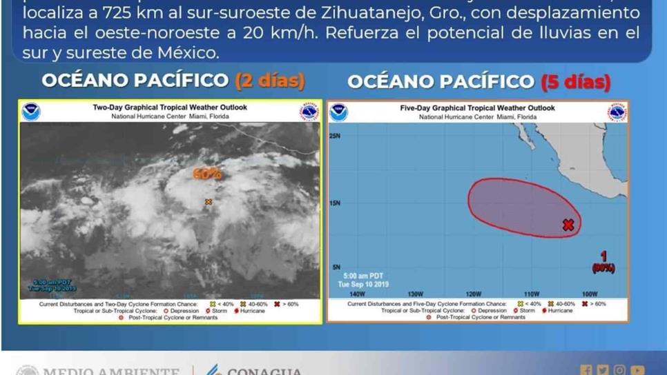 Zona de baja presión en el Pacífico, con 60% de posibilidad para desarrollo ciclónico