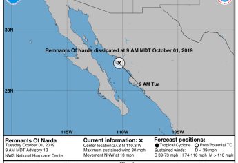 Narda se disipa frente a costas de Sonora