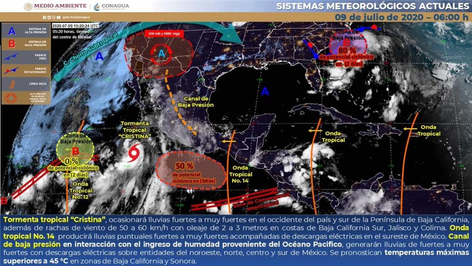 “Cristina” ocasionará lluvias muy fuertes en Sinaloa