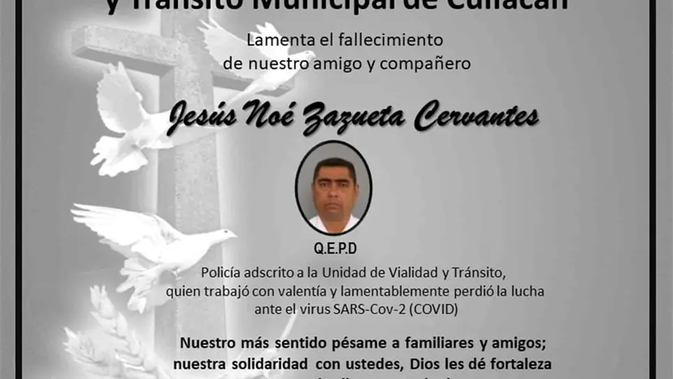 Fallece por Covid un elemento de Vialidad y Tránsito de Culiacán