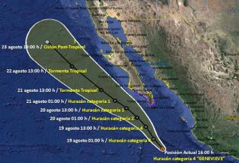 Genevieve, aún en categoría 4, se ubica al oeste de las costas de Colima