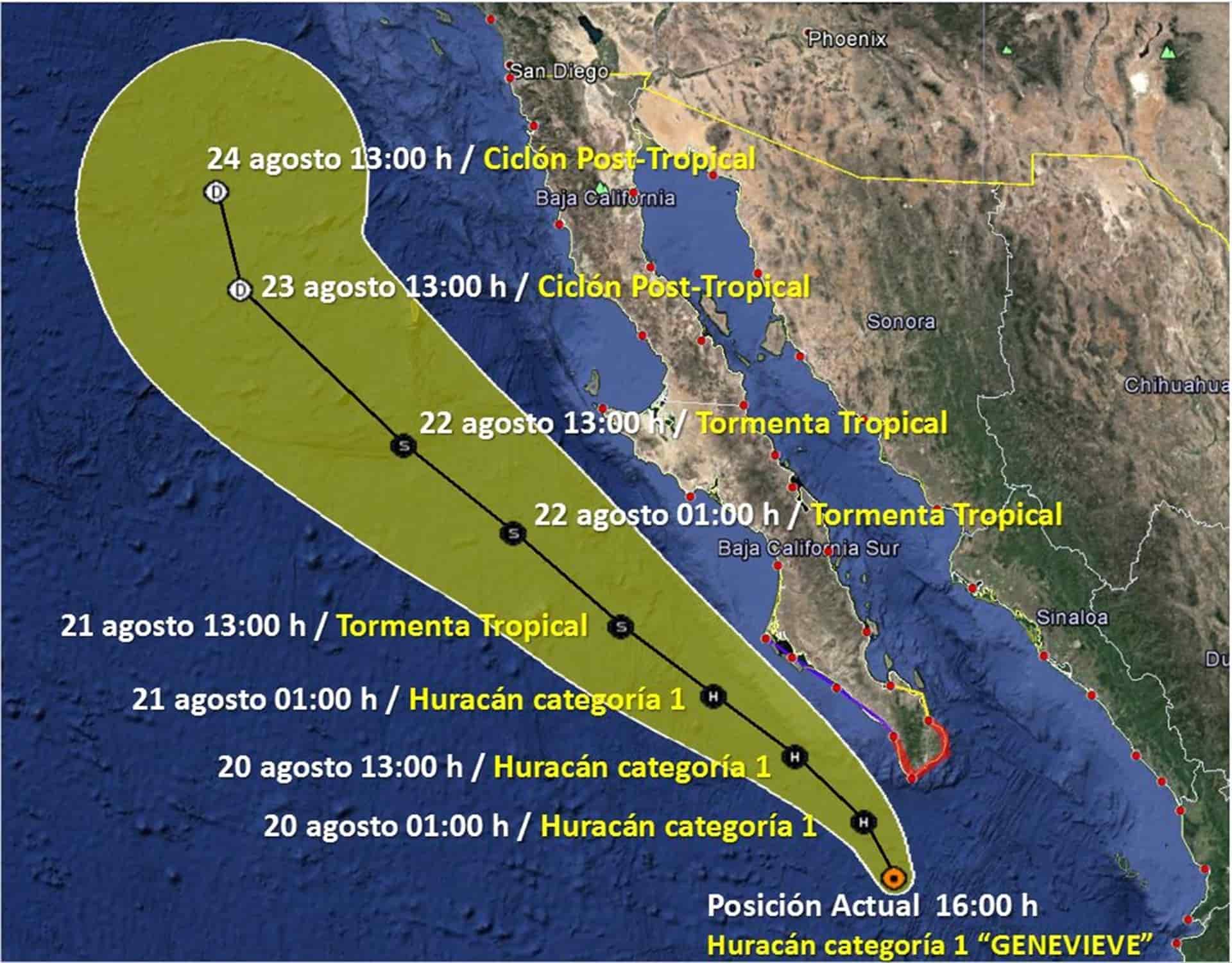Huracán Genevieve se debilita a categoría 1