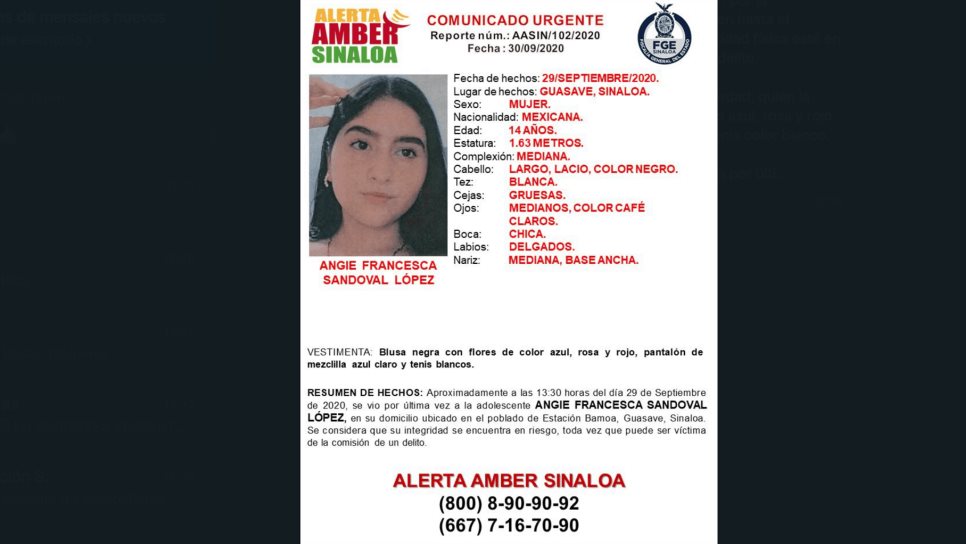 Desaparece adolescente en Estación Bamoa y activan Alerta Amber