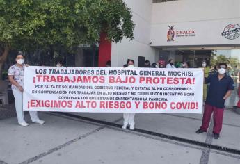 Se manifiestan trabajadores del HG de Los Mochis en exigencia del Bono Covid