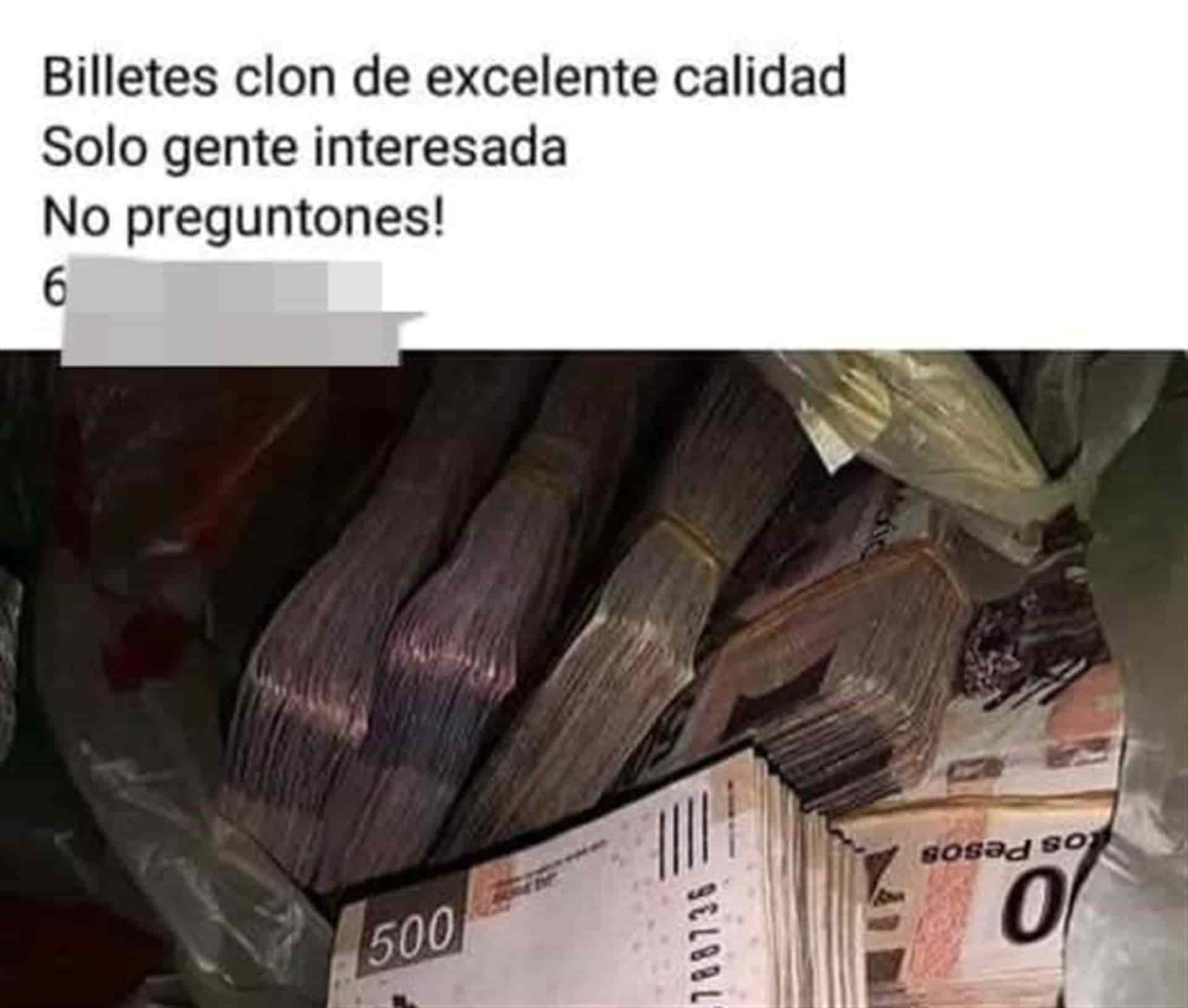 Venden billetes falsos en grupos de redes sociales de Culiacán y Navolato