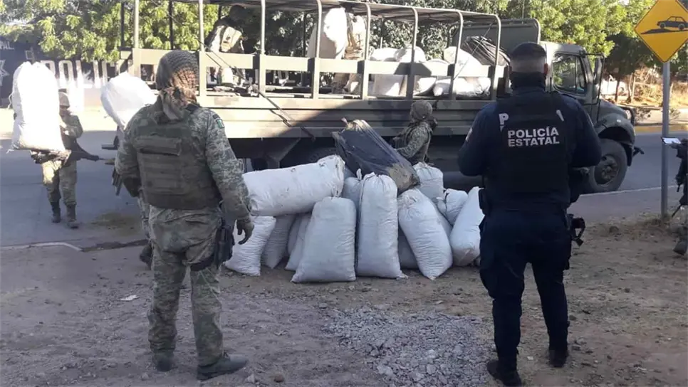 Aseguran decenas de costales con droga en Choix