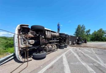 Vuelca tráiler en autopista Mazatlán-Culiacán, a la altura de El Venadillo