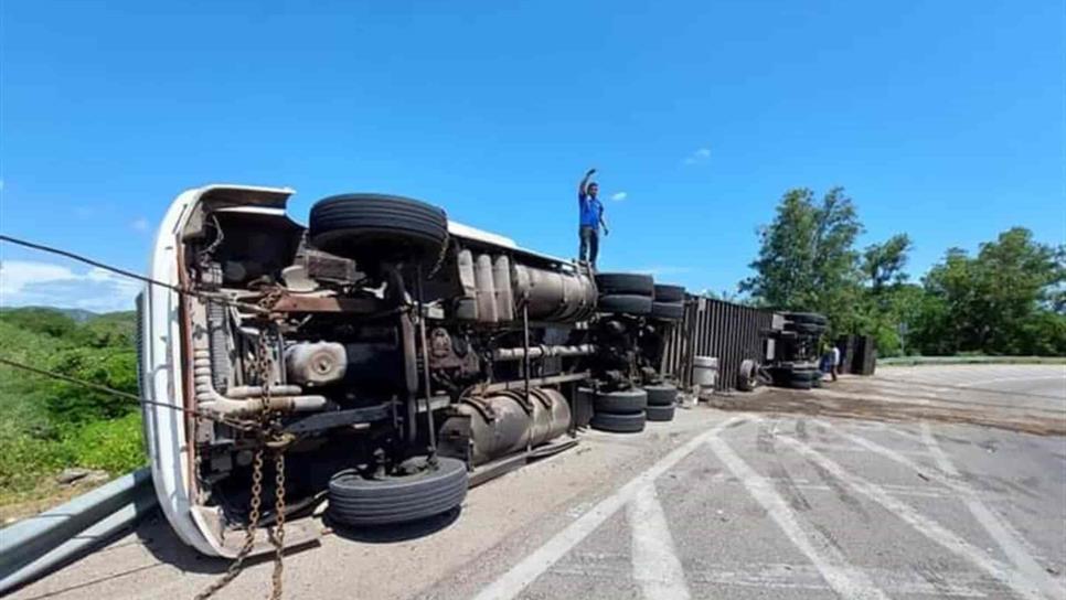 Vuelca tráiler en autopista Mazatlán-Culiacán, a la altura de El Venadillo