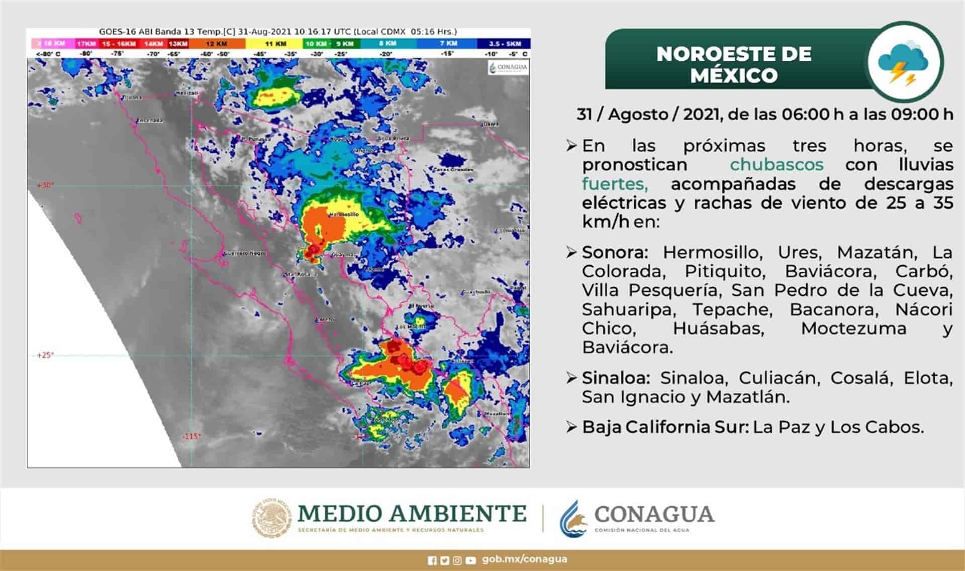 Persistirán lluvias en seis municipios de Sinaloa