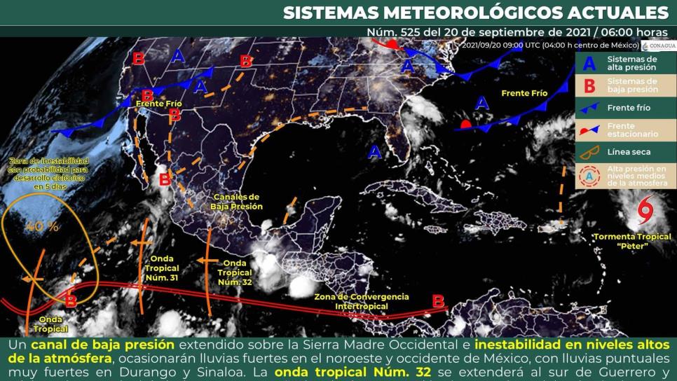 Prevén lluvias muy fuertes en Sinaloa y Durango