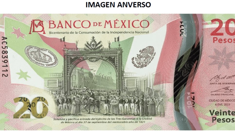 Ponen en circulación billete de $20 conmemorativo del Bicentenario de la Independencia