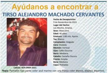 Tirso Alejandro está perdido desde el 9 de noviembre en Los Mochis