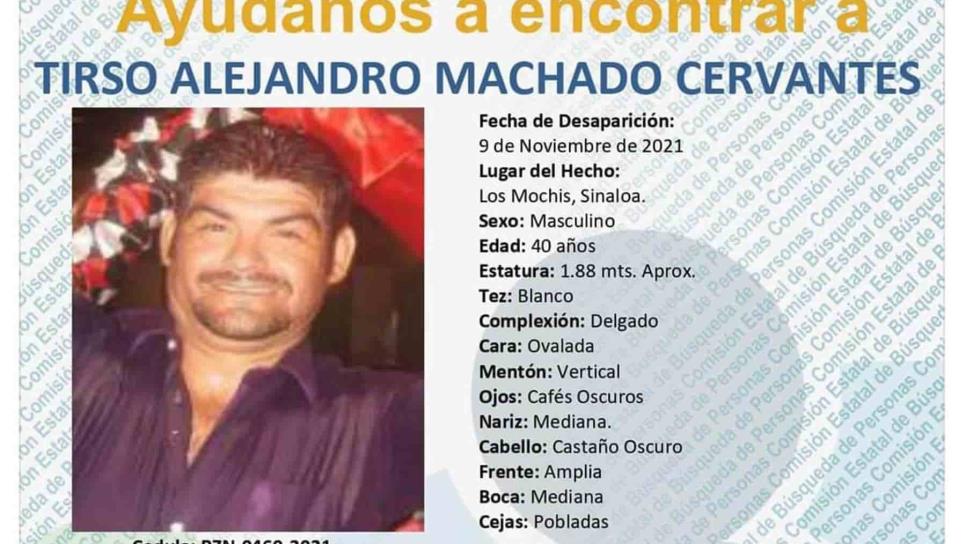 Tirso Alejandro está perdido desde el 9 de noviembre en Los Mochis