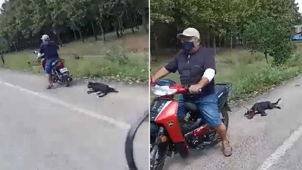 ¡Llevaba a un perrito arrastrando en su motocicleta!