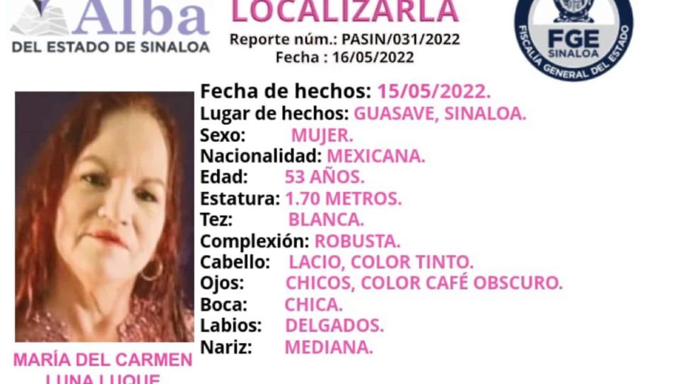 Activan protocolo Alba para localizar a mujer del Municipio de Sinaloa