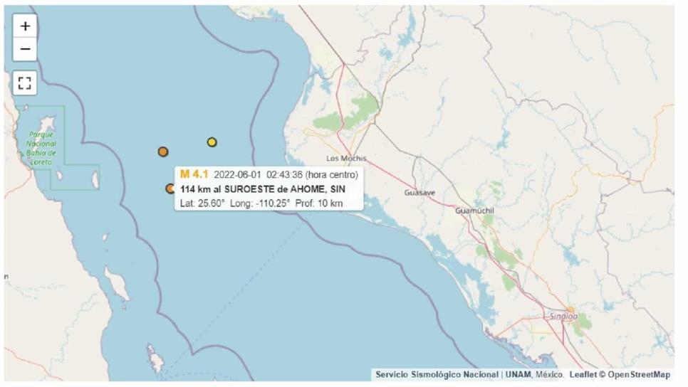 Se registran dos sismos frente a las costas de Ahome