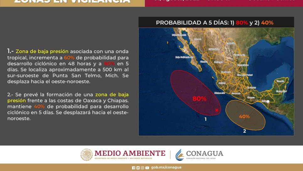Por posible formación de huracán, PC Sinaloa monitorea trayectoria de baja presión