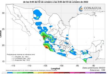 Pronostican lluvias para el sur de Sinaloa, «Orlene» se degrada