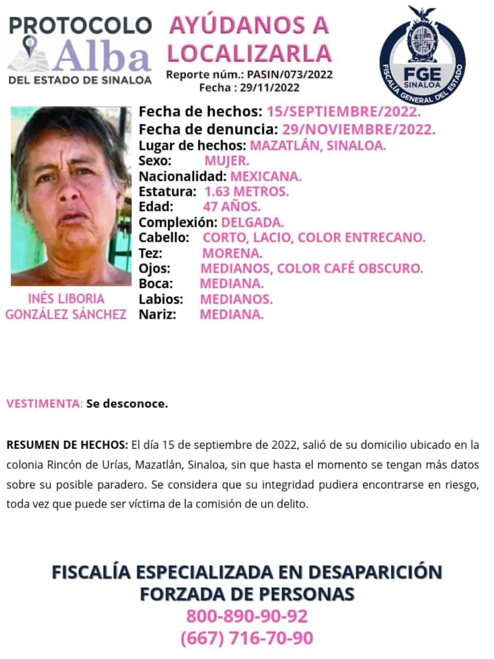 Buscan a mujer que desapareció hace más de dos meses en Mazatlán