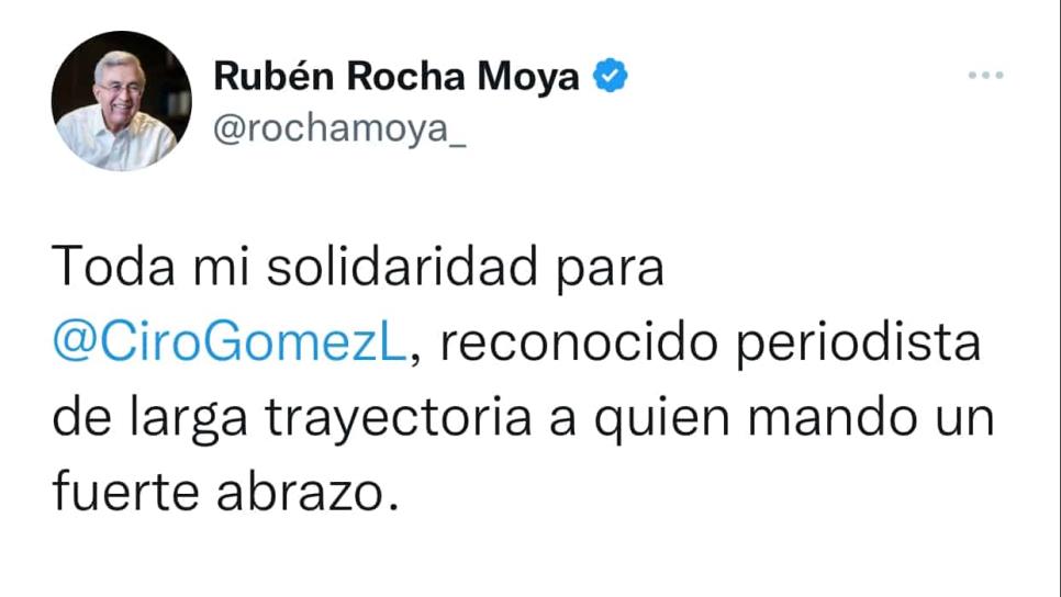 Rocha Moya se solidariza con periodista Ciro Gómez tras atentado