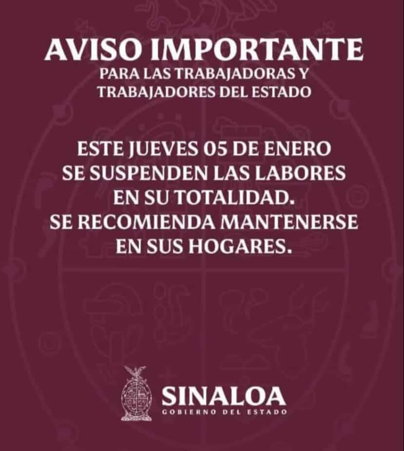 Llaman a suspender actividades en Sinaloa